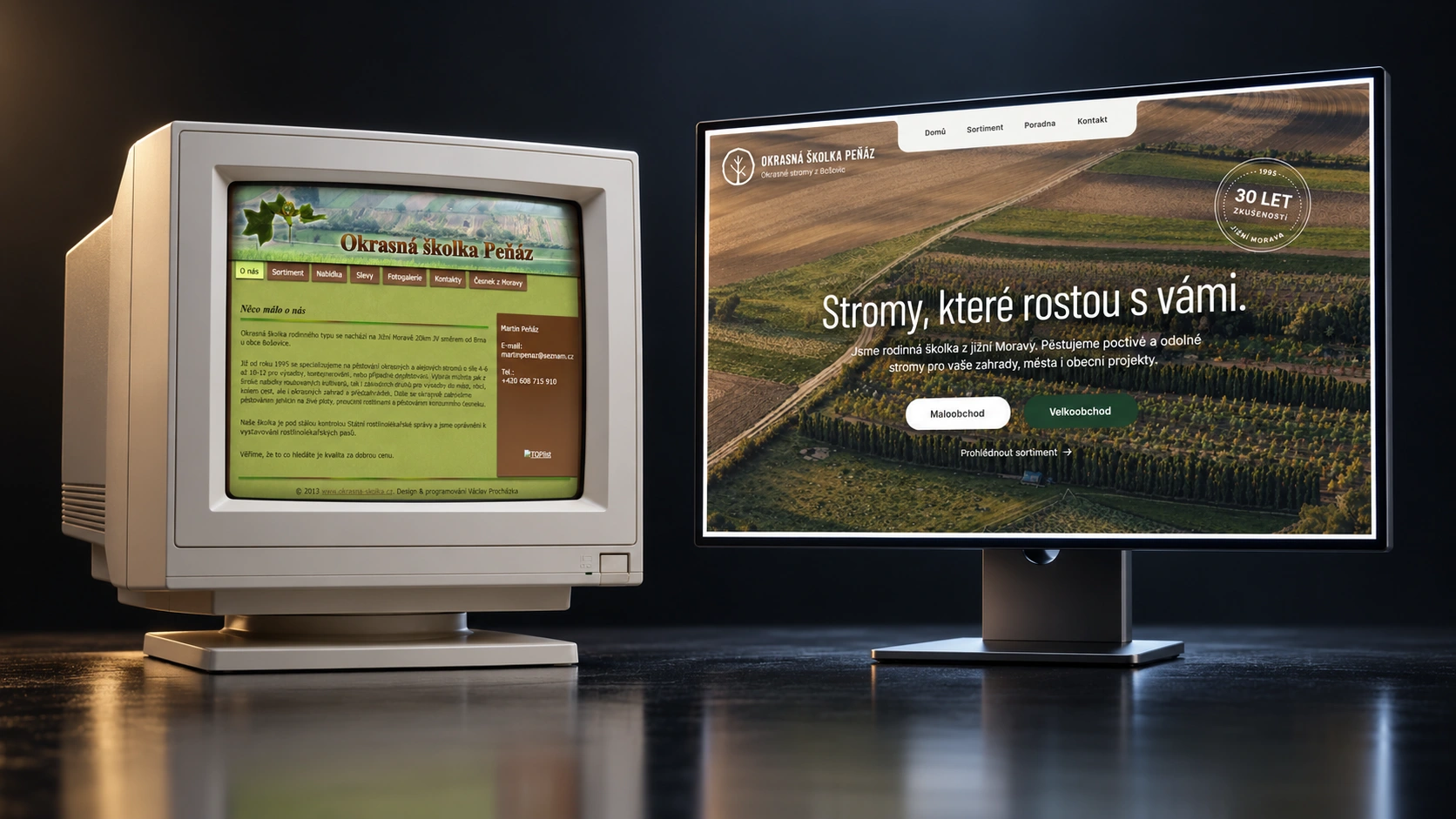 Okrasná školka — původní a nový web