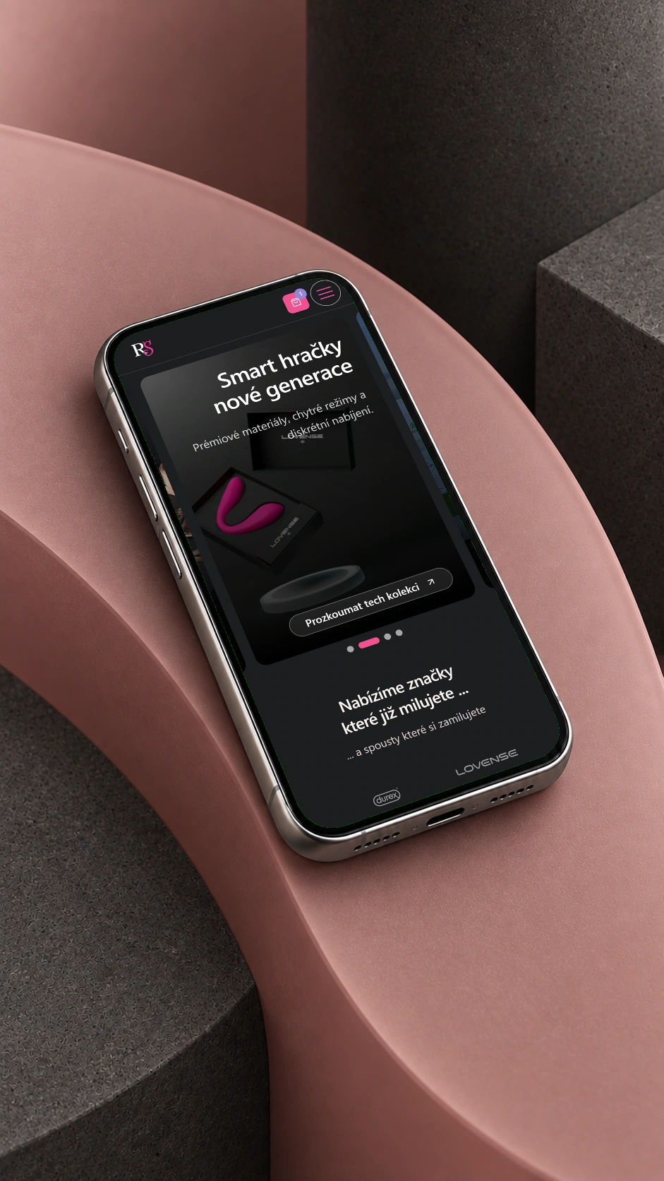 Růžový shop — mobilní úvodní stránka