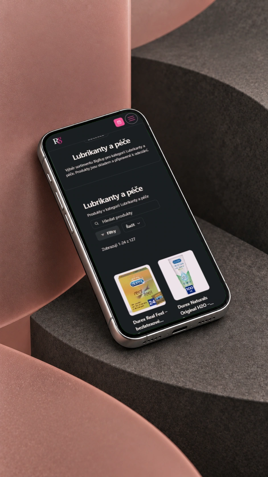 Růžový shop — mobilní přehled nabídky